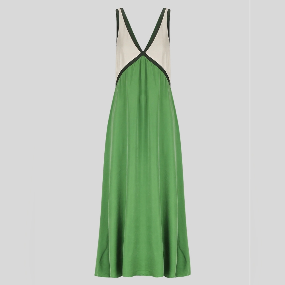 Commense Satin Colorblock Slip Maxi Dress in Emerald Green Women's XS